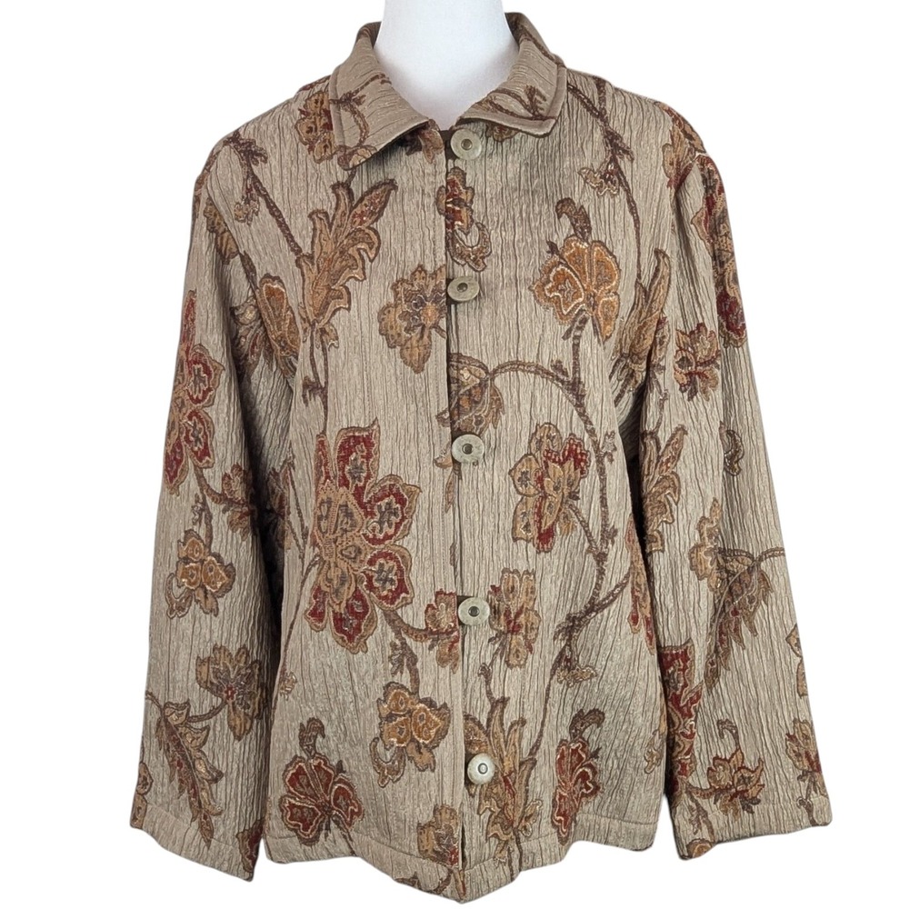 Vtg Gotcha Covered 5-Button Blazer Med Crinkle Tapestry-like Floral Jacket‎ Boho